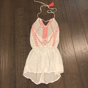White and Coral Romper